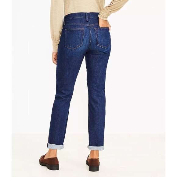 NWT Ann Taylor LOFT Womens Size 25 25x30 1/2 Girlfriend Jeans in Dark Rinse NEW - Picture 2 of 3